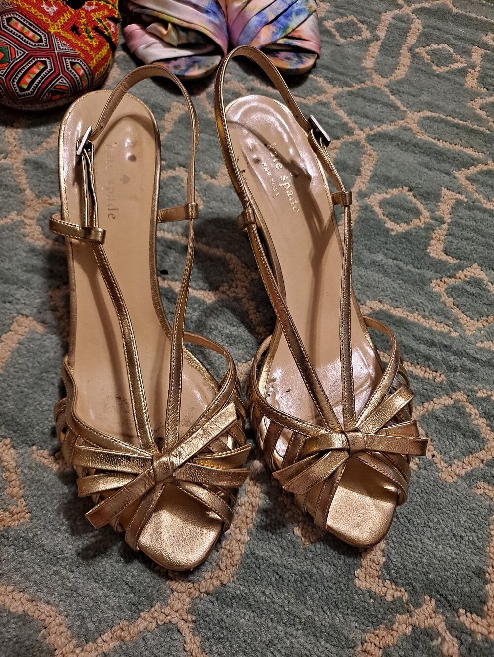 kate spade Metallic Gold Strappy Knot Slingback Heels